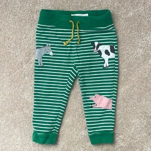 Baby Boden Green Striped Farm Animal Pants 18-24 mos